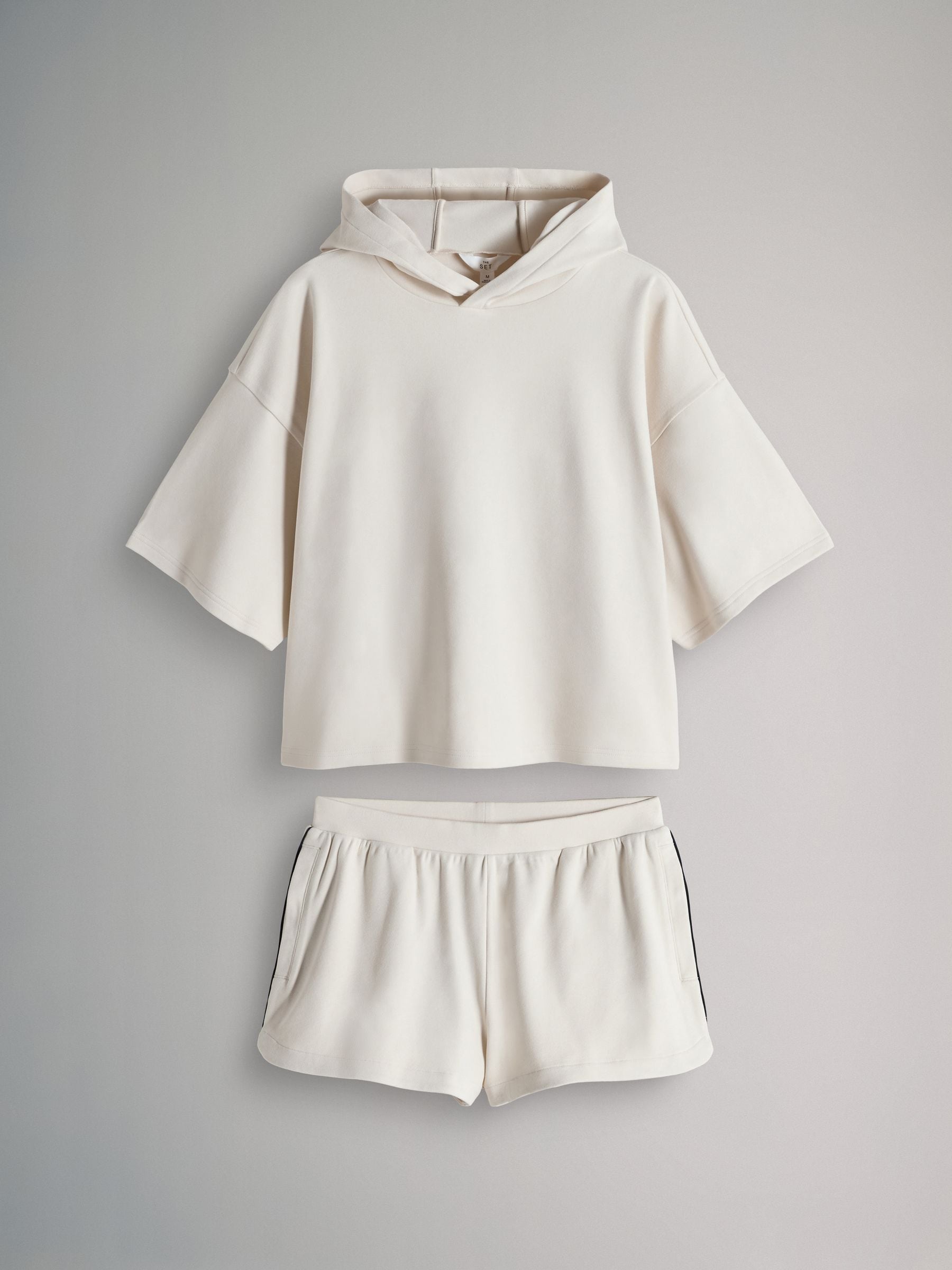 Buy The Set Soft Touch Ribbed Sweat Hoodie And Shorts Set Cream