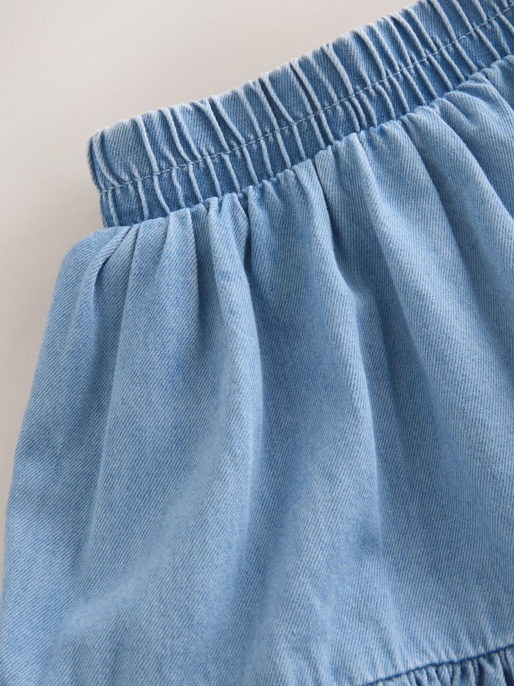 Blå - Sett med bluse og skjørt i denim med puffermer (3–16år) - Bilde 11 av 11