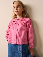Pink Stripe Long Sleeve Cherry Embroidered Collar Blouse (3-16yrs) - Image 1 of 8