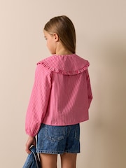 Pink Stripe Long Sleeve Cherry Embroidered Collar Blouse (3-16yrs) - Image 3 of 8