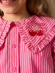 Pink Stripe Long Sleeve Cherry Embroidered Collar Blouse (3-16yrs) - Image 4 of 8