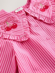 Pink Stripe Long Sleeve Cherry Embroidered Collar Blouse (3-16yrs) - Image 7 of 8