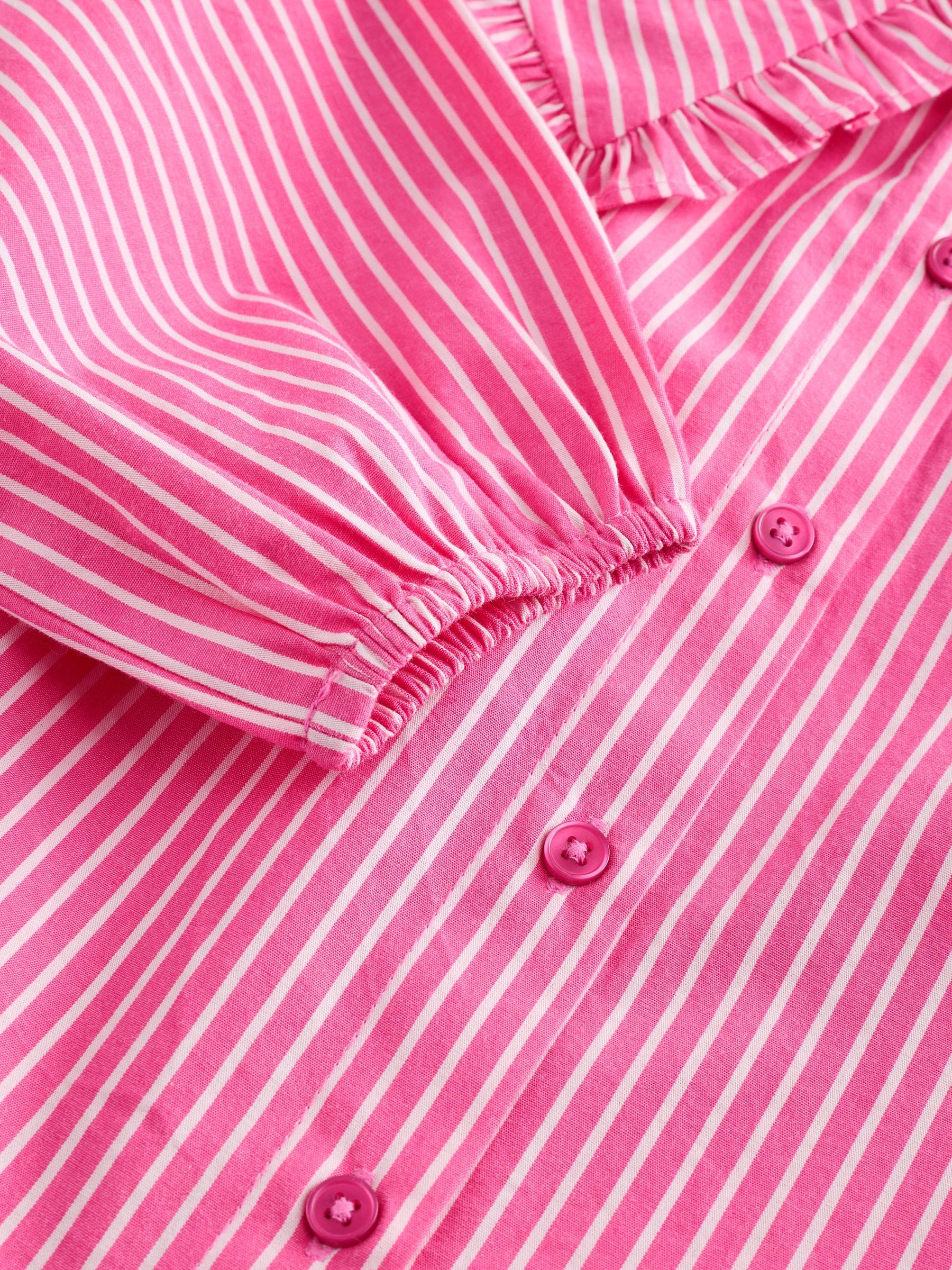 Buy Pink Stripe Long Sleeve Cherry Embroidered Collar Blouse (3