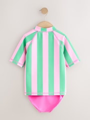 Pink/Green Stripe Sunsafe Rash Vest Bikini And Scrunchie Swim Set (3-16yrs) - Image 3 of 5