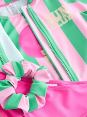 Pink/Green Stripe Sunsafe Rash Vest Bikini And Scrunchie Swim Set (3-16yrs) - Image 5 of 5