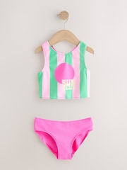 Pink/Green Stripe Sunsafe Rash Vest Bikini And Scrunchie Swim Set (3-16yrs) - Image 8 of 11