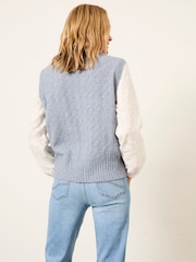 FatFace Leoni Chambray Blue Knitted and Woven 2in1 Top - Image 2 of 6