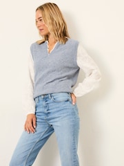 FatFace Leoni Chambray Blue Knitted and Woven 2in1 Top - Image 4 of 6