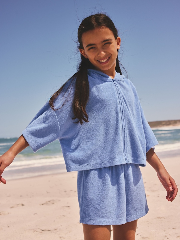 Blue Towelling Zip Hoodie And Shorts Set (3-16yrs) - Image 1 of 10