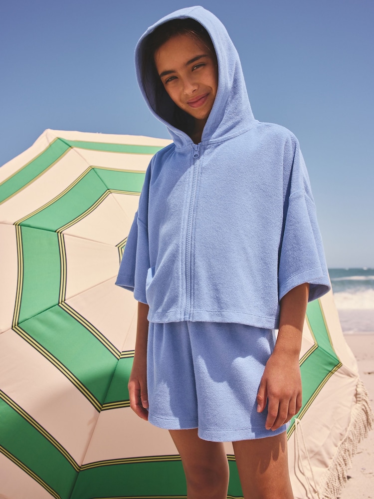 Blue Towelling Zip Hoodie And Shorts Set (3-16yrs) - Image 2 of 10