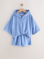 Blue Towelling Zip Hoodie And Shorts Set (3-16yrs) - Image 6 of 10
