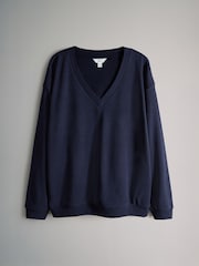 The Set Waffle V-Neck Sweat Top And Wide Leg Jogger Set Navy - Image 2 of 5