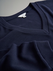 The Set Waffle V-Neck Sweat Top And Wide Leg Jogger Set Navy - Image 5 of 5