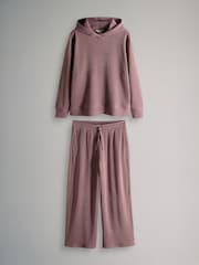 The Set Ribbed Hoodie And Wide Leg Jogger Set Pink - Image 1 of 5