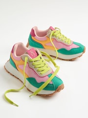 Love & Roses Green Pink Multi Mix Material Retro Comfort Jogger Trainers - Image 1 of 6