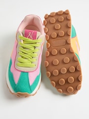 Love & Roses Green Pink Multi Mix Material Retro Comfort Jogger Trainers - Image 4 of 6