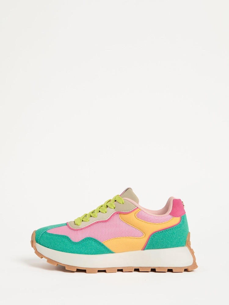 Love & Roses Green Pink Multi Mix Material Retro Comfort Jogger Trainers - Image 6 of 6