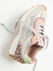 Love & Roses Silver Glitter Mix Material Retro Comfort Jogger Trainers - Image 2 of 6