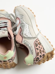 Love & Roses Silver Glitter Mix Material Retro Comfort Jogger Trainers - Image 3 of 6