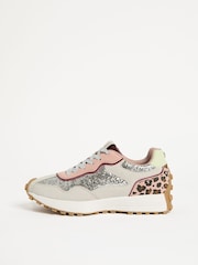 Love & Roses Silver Glitter Mix Material Retro Comfort Jogger Trainers - Image 6 of 6