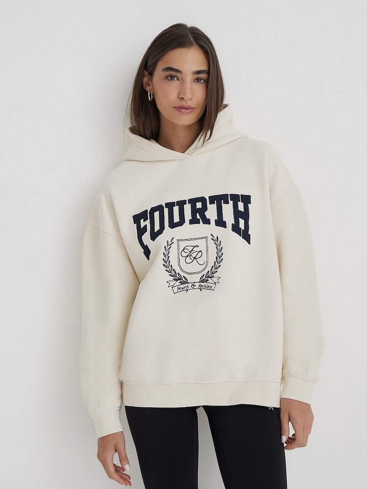 4th & Reckless Cream Oversized Fourth Varsity Emblem Harlow Hoodie - Image 1 of 4