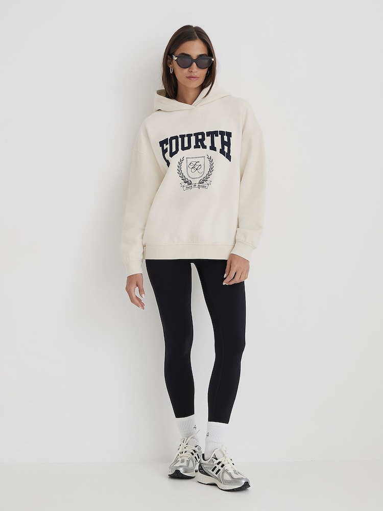 4th & Reckless Cream Oversized Fourth Varsity Emblem Harlow Hoodie - Image 2 of 4
