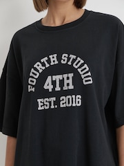 4th & Reckless Black Oversized Acid Wash Distressed Slogan Finn T-Shirt - Image 4 of 4