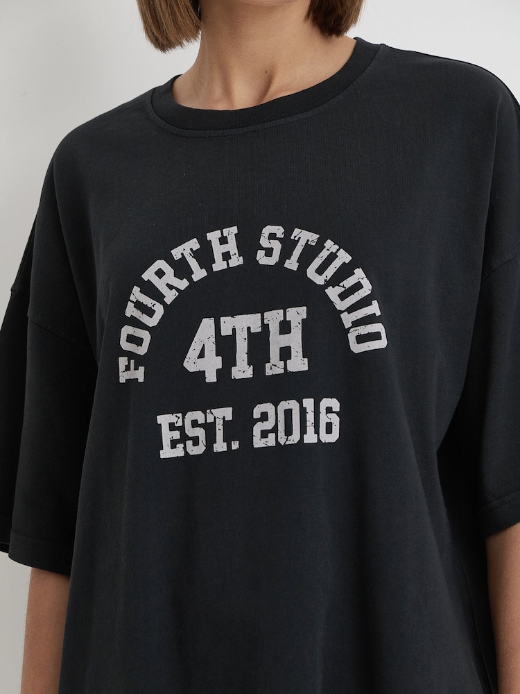 4th & Reckless Black Oversized Acid Wash Distressed Slogan Finn T-Shirt - Image 4 of 4