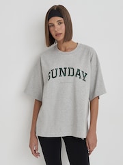 4th & Reckless Grey Oversized Sunday Distressed Slogan T-Shirt - Image 1 of 3