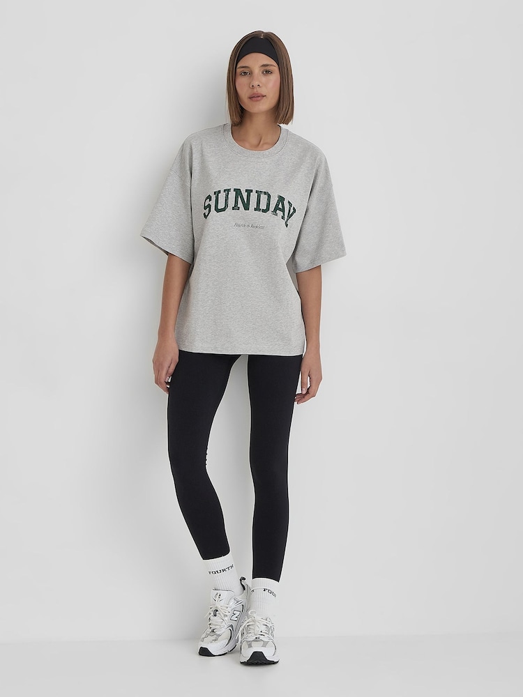 4th & Reckless Grey Oversized Sunday Distressed Slogan T-Shirt - Image 2 of 3