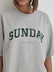 4th & Reckless Grey Oversized Sunday Distressed Slogan T-Shirt - Image 3 of 3