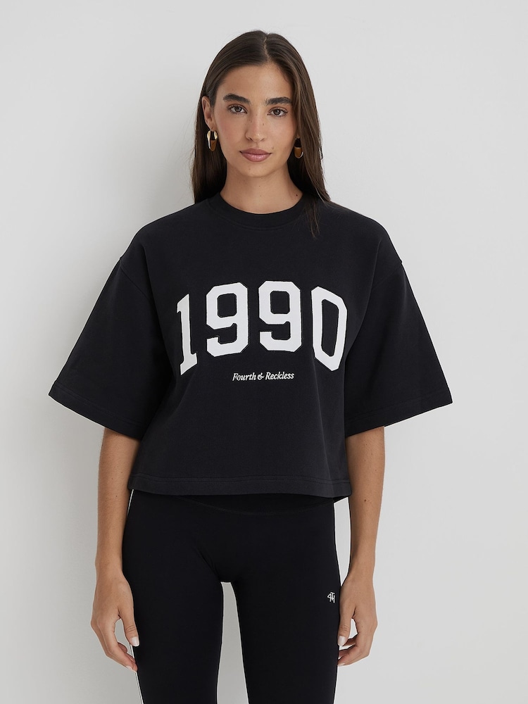 4th & Reckless Black Oversized 1990 Graphic Print Boxy Benley Sweatshirt - Image 1 of 4