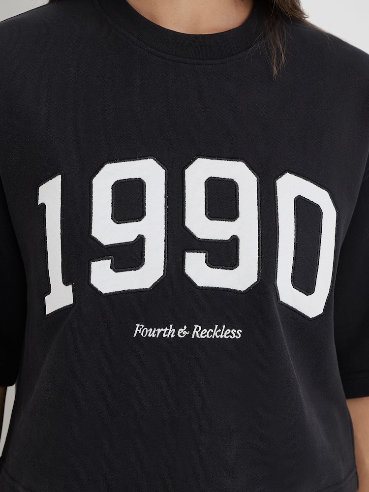 4th & Reckless Black Oversized 1990 Graphic Print Boxy Benley Sweatshirt - Image 4 of 4