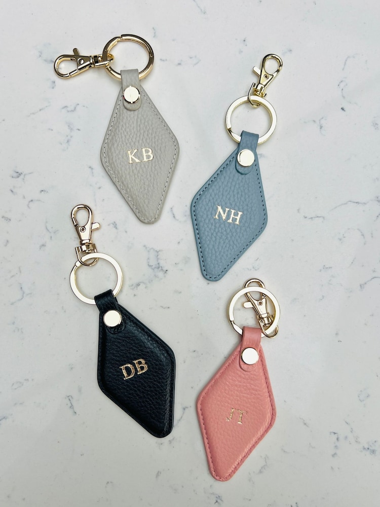 Personalised Pebble Leather Diamond Keyring by Koko Blossom by Koko Blossom - Image 1 of 4 Personalised Pebble Leather Diamond Keyring by Koko Blossom by Koko Blossom - Image 1 of 4