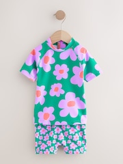 Green Stampy Floal Short Sleeved Sunsafe Swim Set (3mths-10yrs) - Image 1 of 4
