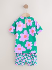 Green Stampy Floal Short Sleeved Sunsafe Swim Set (3mths-10yrs) - Image 2 of 4