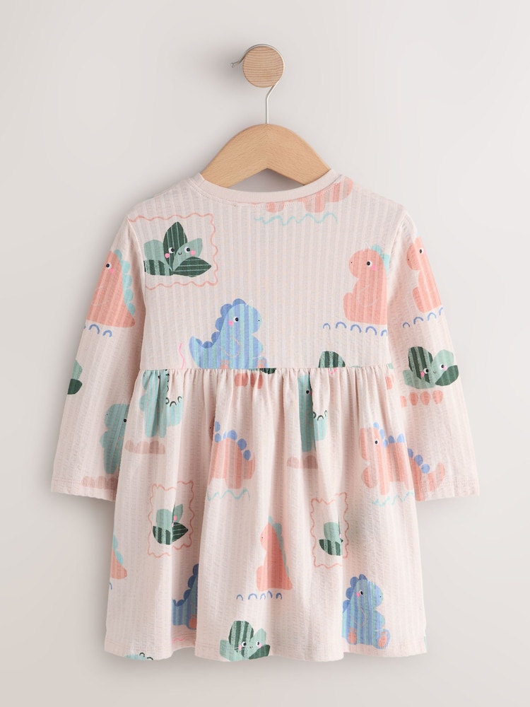 Cream Dinosaur Long Sleeve Jersey Dress (3mths-7yrs) - Image 2 of 4 Cream Dinosaur Long Sleeve Jersey Dress (3mths-7yrs) - Image 2 of 4