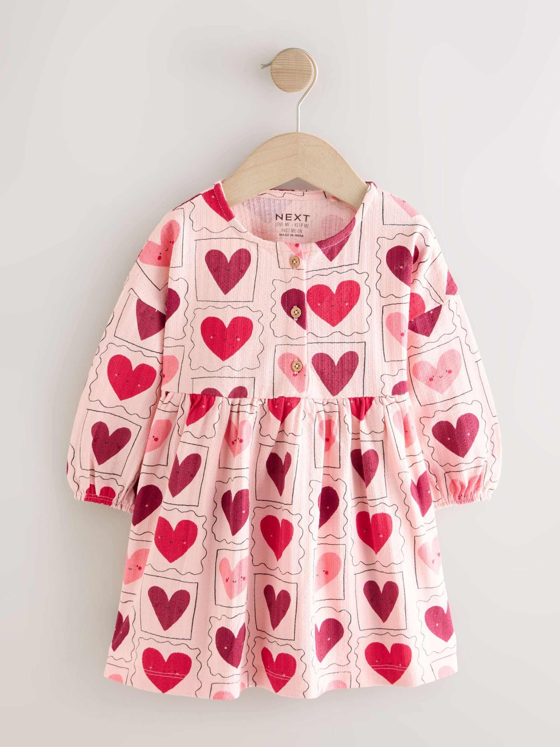 Buy Pink Hearts Long Sleeve Jersey Dress (3mths-7yrs) from the