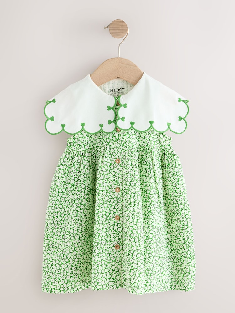 green floral wrap maxi dress Green Embroidered Trim Short Dress main image 1