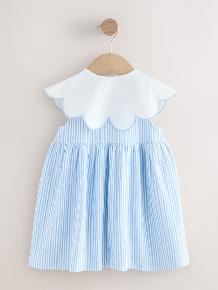 blue and white striped collared dress Avec Les Filles Button Front Dress - Blue Stripe main image 0