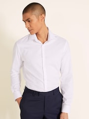 MOSS White Slim Fit Dobby Stretch Shirt - Image 1 of 3