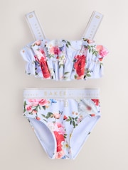 Baker by Ted Baker 2 Piece Lilac Purple Printed Floral Ruched Bikini Set - Image 1 of 4