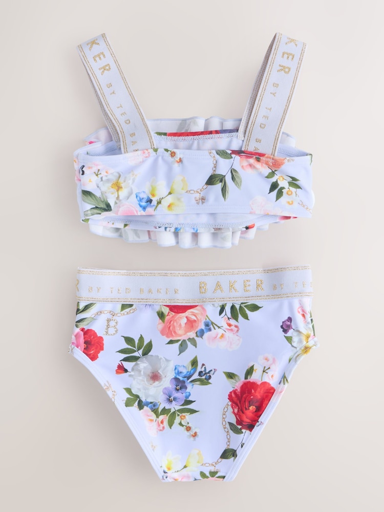 Baker by Ted Baker 2 Piece Lilac Purple Printed Floral Ruched Bikini Set - Image 2 of 4