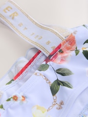 Baker by Ted Baker 2 Piece Lilac Purple Printed Floral Ruched Bikini Set - Image 4 of 4