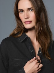 Washed Black Mini Long Sleeve Utility Denim Dress - Image 5 of 8