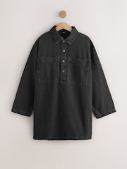 Washed Black Mini Long Sleeve Utility Denim Dress - Image 6 of 8