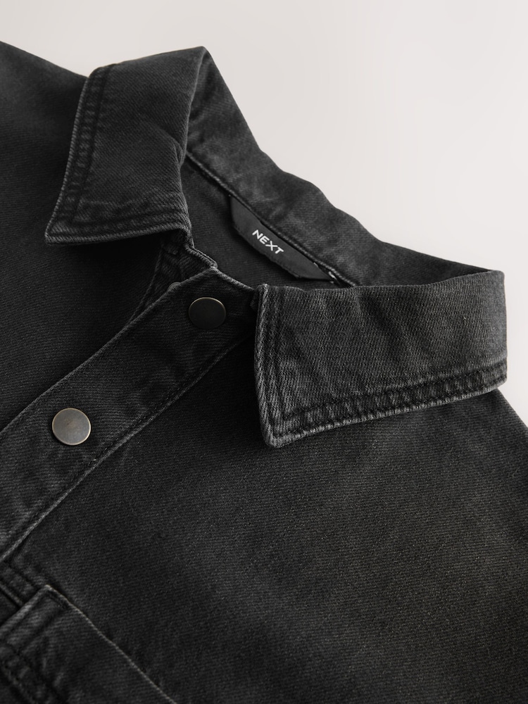 Washed Black Mini Long Sleeve Utility Denim Dress - Image 8 of 8 Washed Black Mini Long Sleeve Utility Denim Dress - Image 8 of 8