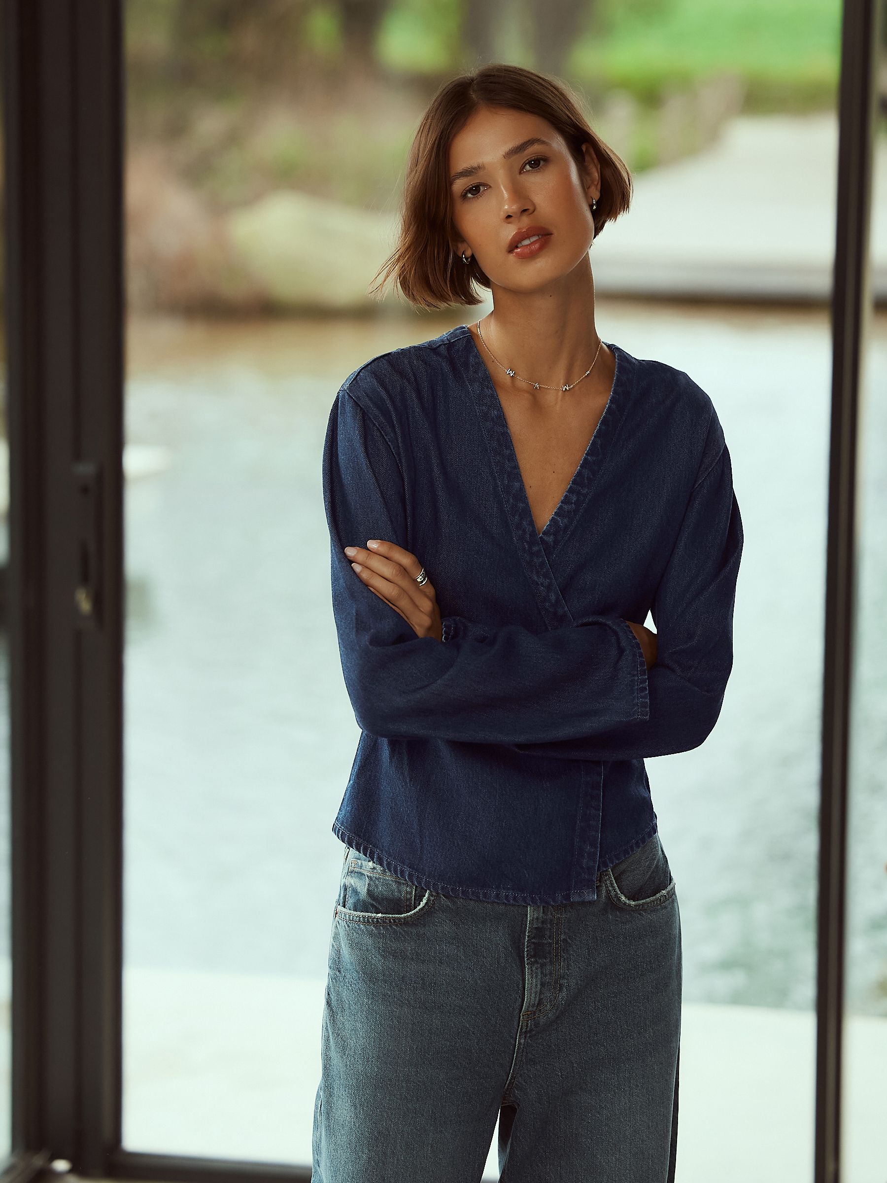Buy Indigo Blue N. Premium Asymmetrical Wrap Shirt from Next USA