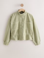 Khaki Green Denim Funnel Neck Zip Through Drawstring Jacket - Image 5 of 7