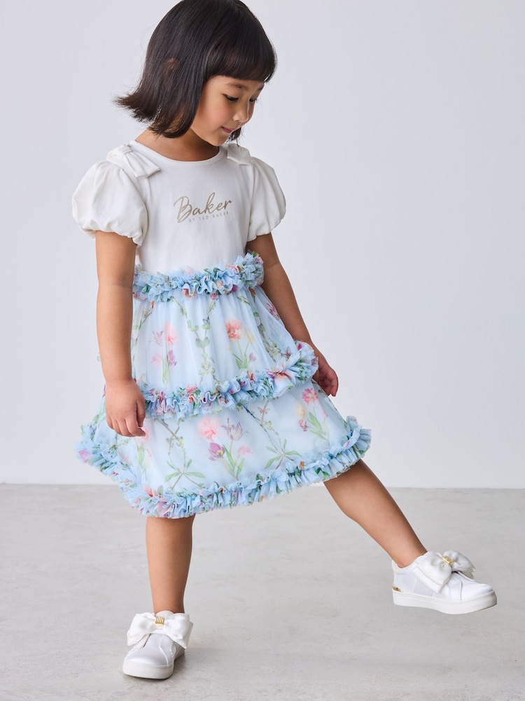 Albastru - Baker by Ted Baker Floral Ruffle Mesh Mockable Blue Dress - Imaginea 2 din 7